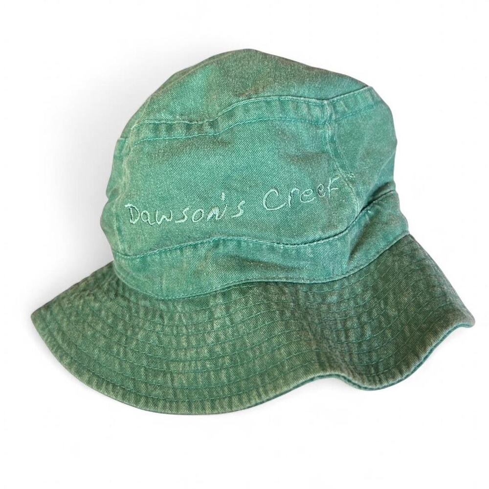 Dawson’s Creek 90s Vintage 1998 Faded Green Fisherman Bucket Hat Headshot Brand